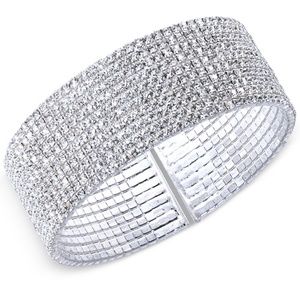 NWT Anne Klein Silver Tone Sparkly 1" Wide Cuff Bracelet MSRP $38